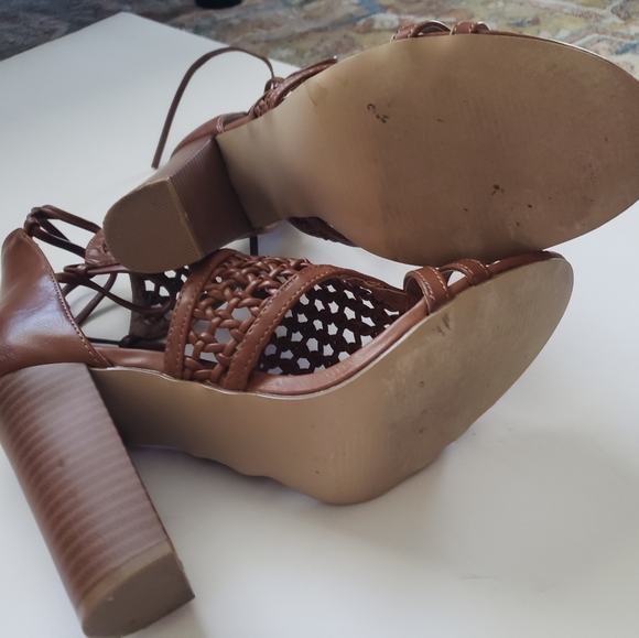 Kelly Cognac Brown Wrap Tie Sandal - Picture 5 of 5